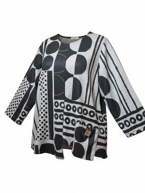 JESS & JANE | Artsy Bebop Abstract Geometric Brushed Knit Relaxed Tunic Top | XL